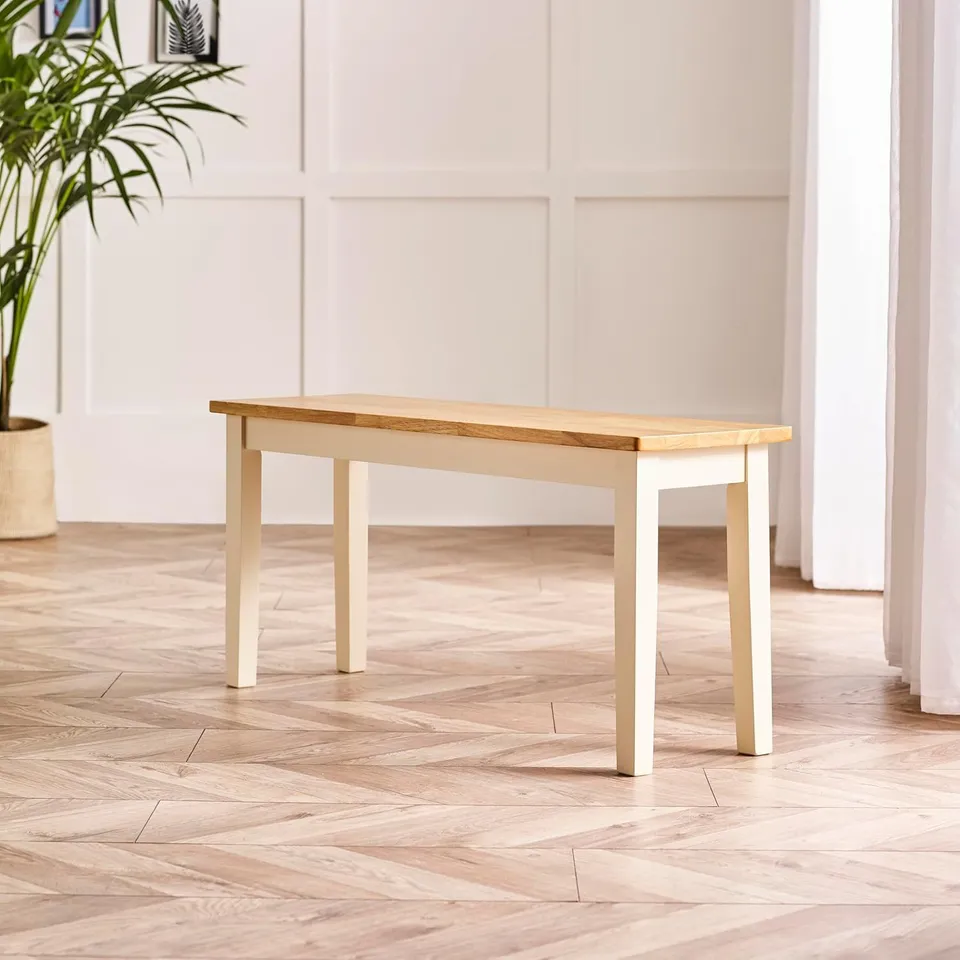 BOXED TENBY SOLID WOOD CREAM AND OAK SMALL DINING BENCH (1 BOX)