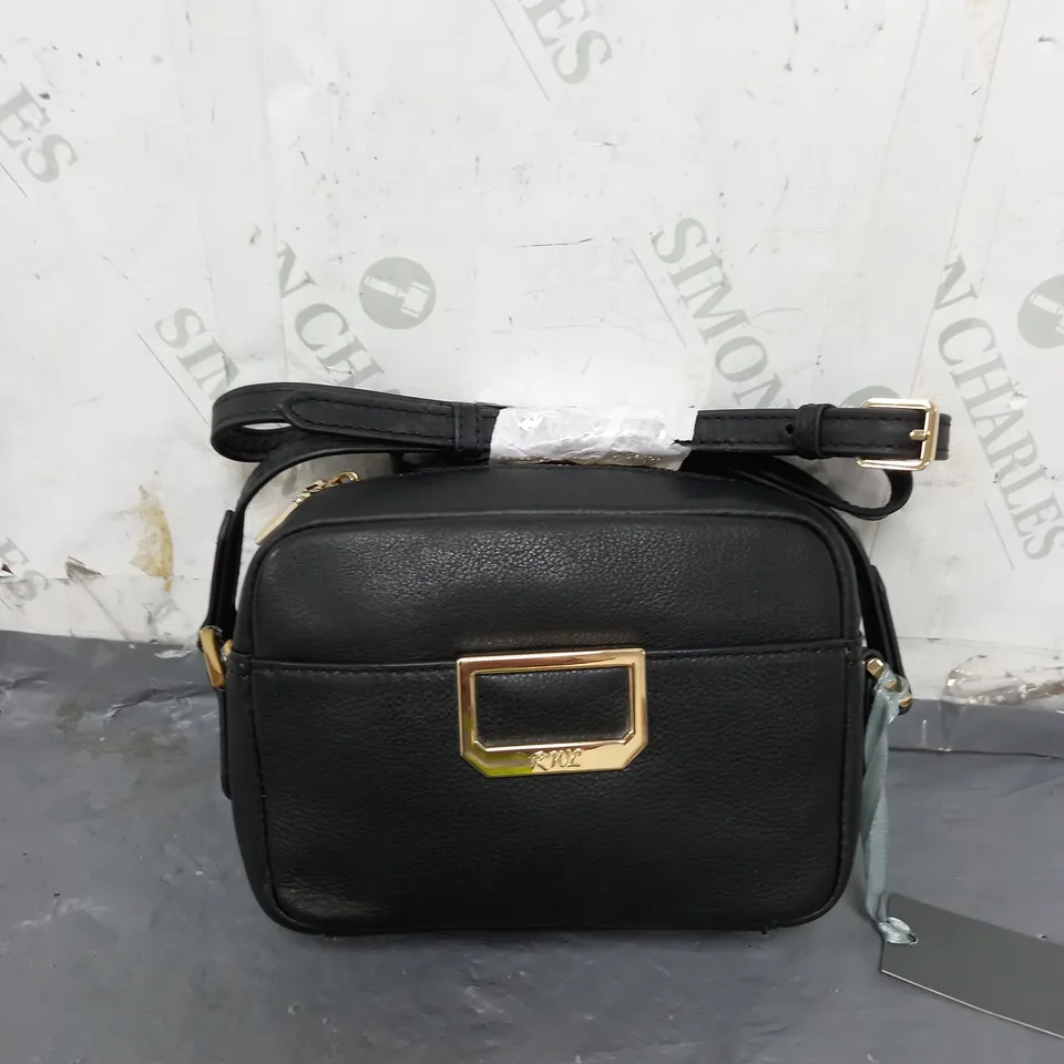 RUTH LANGSFORD BLACK FAUX LEATHER STRAPPED BAG 