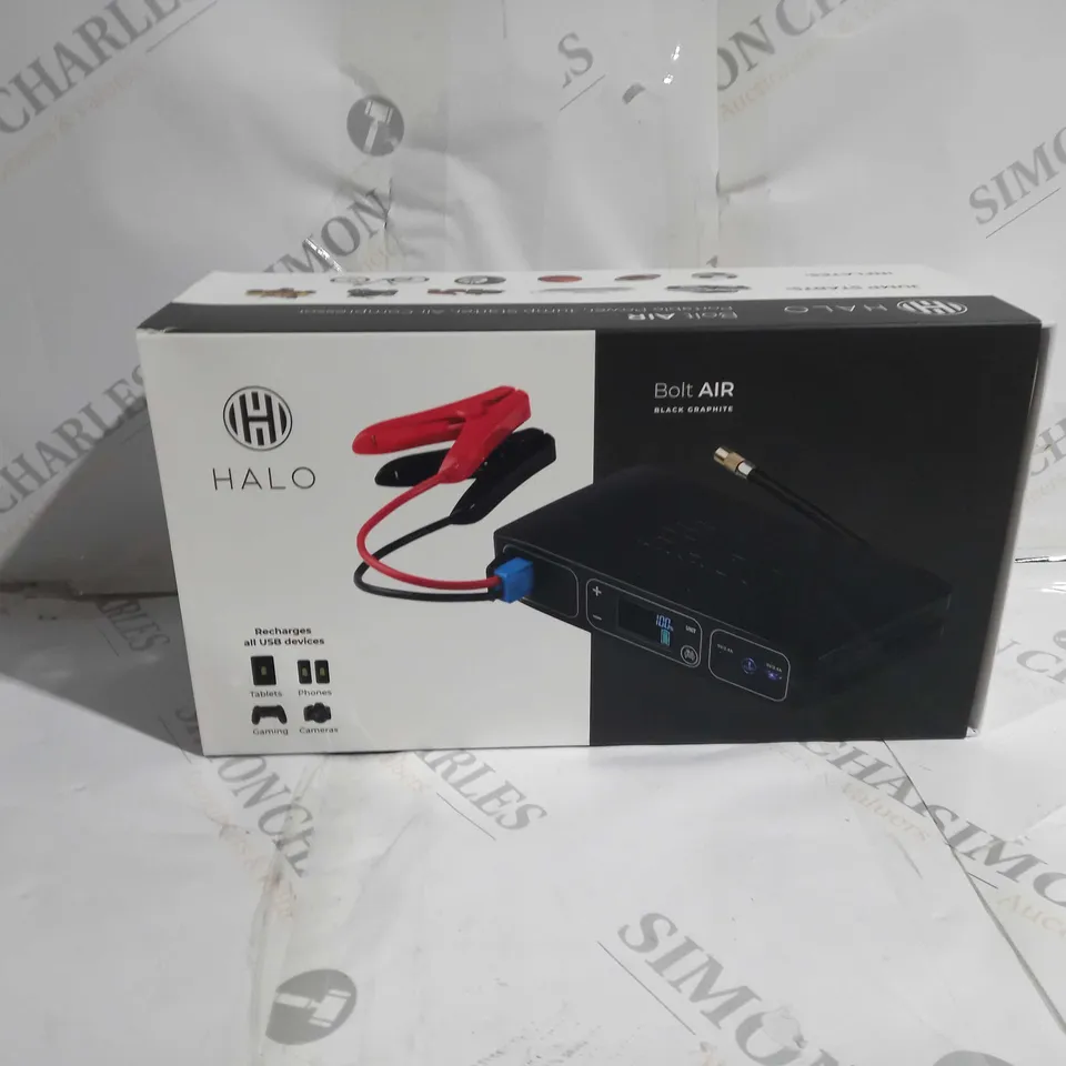 BOXED HALO BOLT AIR CAR JUMP STARTER/AIR PUMP/5K MAH PORTABLE CHARGER