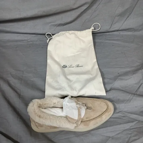 LORO PIANA FUR-LINED SUEDE MOCCASIN SLIPPERS – EUR 37