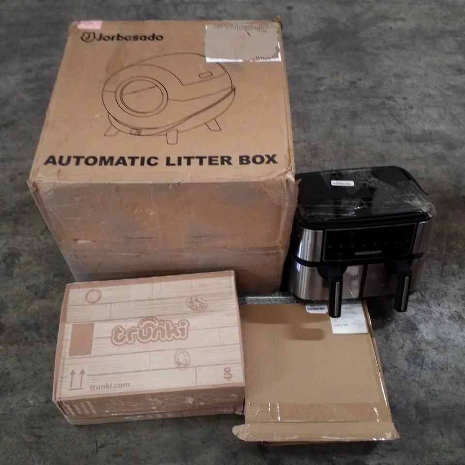 PALLET OF ASSORTED PRODUCTS INCLUDING AUTOMATIC LITTER BOX, TRUNKI KIDS SUITCASE, AIR FRYER, TANNING LIGHT