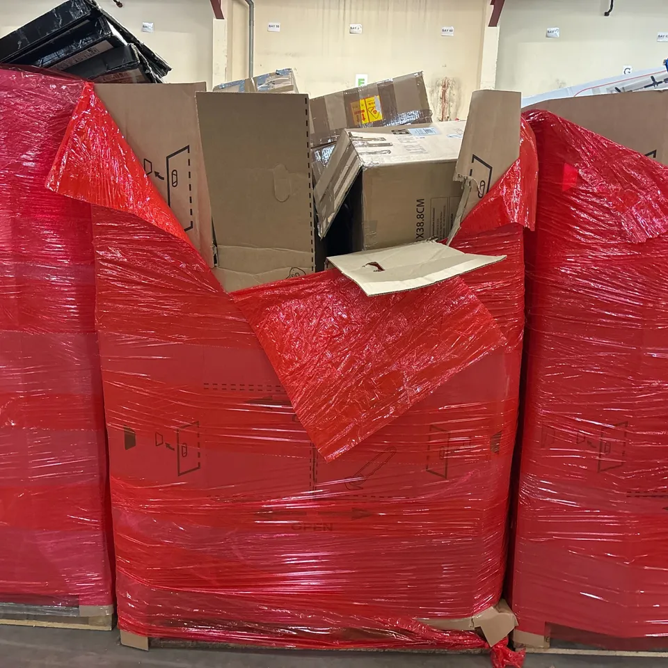 PALLET OF ASSORTED CONSUMER PRODUCTS TO INCLUDE: OFFICE CHAIRS, AIR FRYER, PAPER SHREDDER, AUDIO TURNTABLE ECT