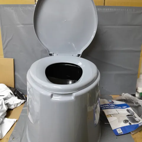 DENNY PORTABLE TOILET WITH ROLL HOLDER AND HANDLE - GREY