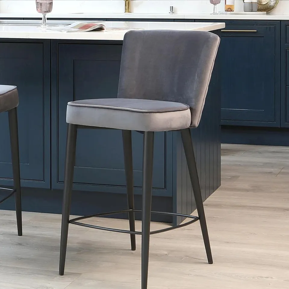 BOXED DANETTI SERENA DARK GREY VELVET BAR STOOL