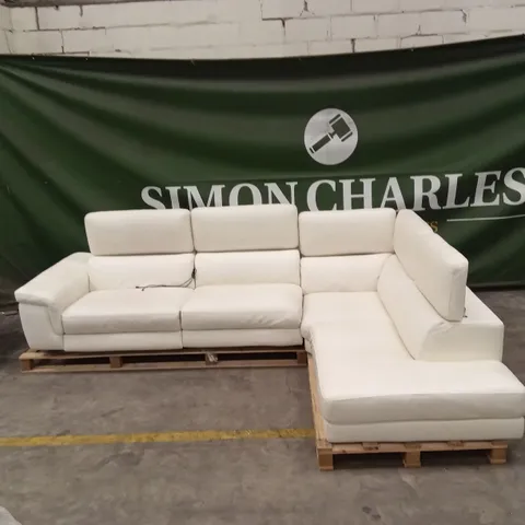 QUALITY DESIGNER ITALIAN MADE FLAVIO ELECTRIC RECLINER LEATHER CORNER SOFA - WHITE