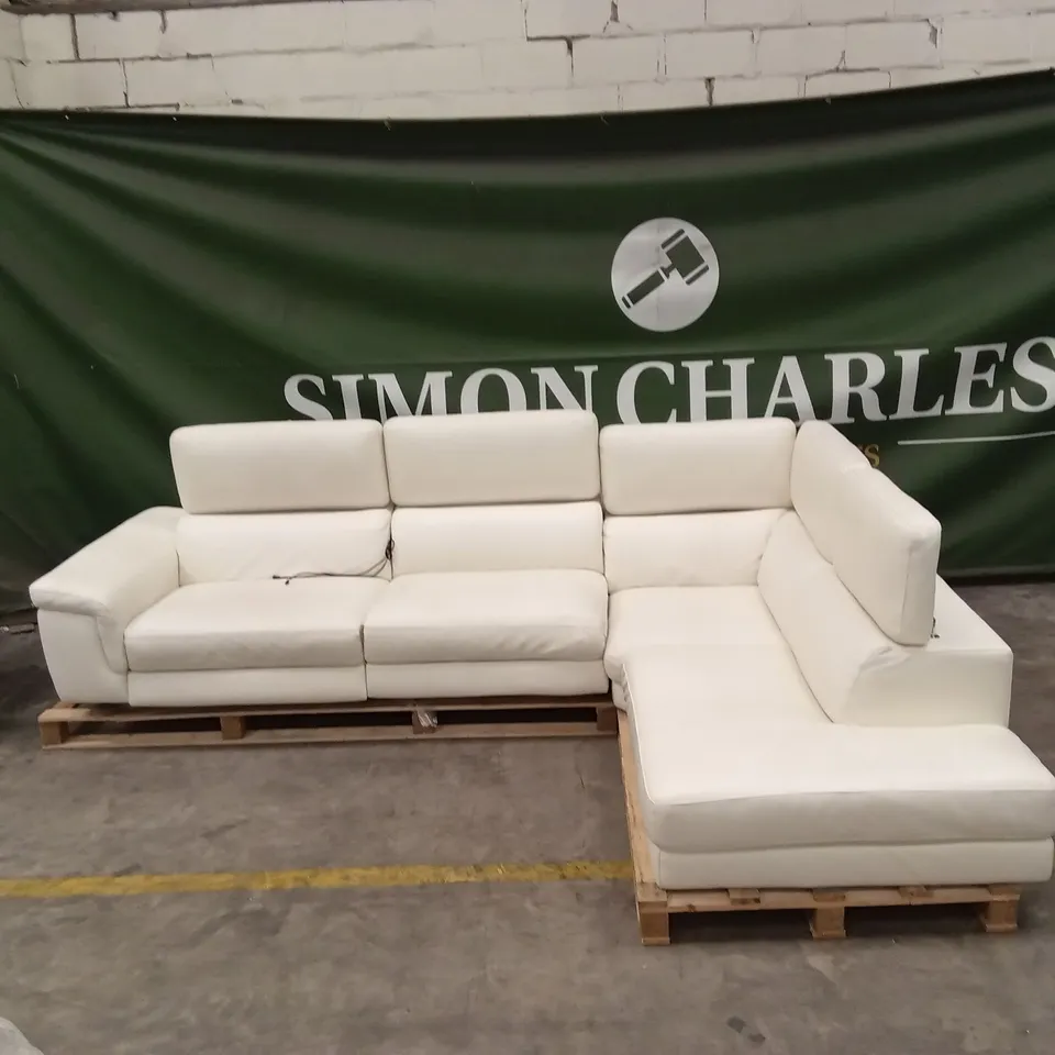 QUALITY DESIGNER ITALIAN MADE FLAVIO ELECTRIC RECLINER LEATHER CORNER SOFA - WHITE