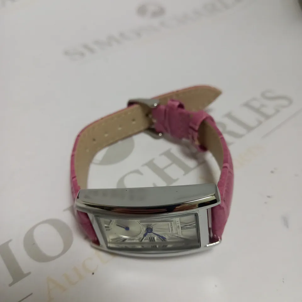 LADIES STOCKWELL WATCH – TEXTURED DIAL WITH SUB DIAL MINUTE HAND – PINK LEATHER STRAP 