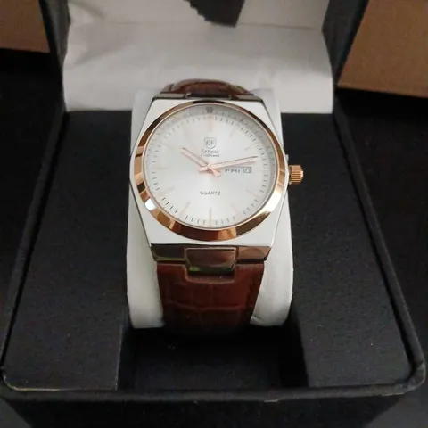 ERNEST FERDINAND EF QUARTZ WRISTWATCH – TWO-TONE CASE, BROWN LEATHER STRAP