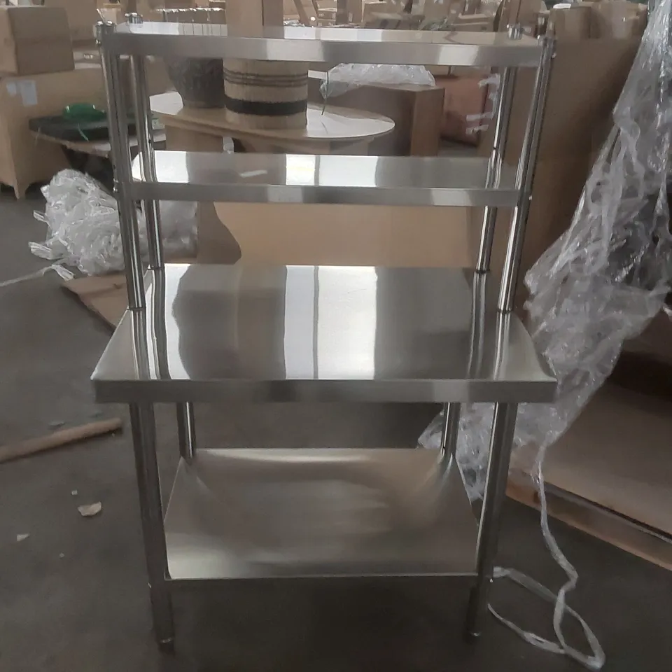 STAINLESS STEEL WORK TABLE WITH ADJUSTABLE SHELF & HOOKS FOR RESTAURANT, KITCHEN