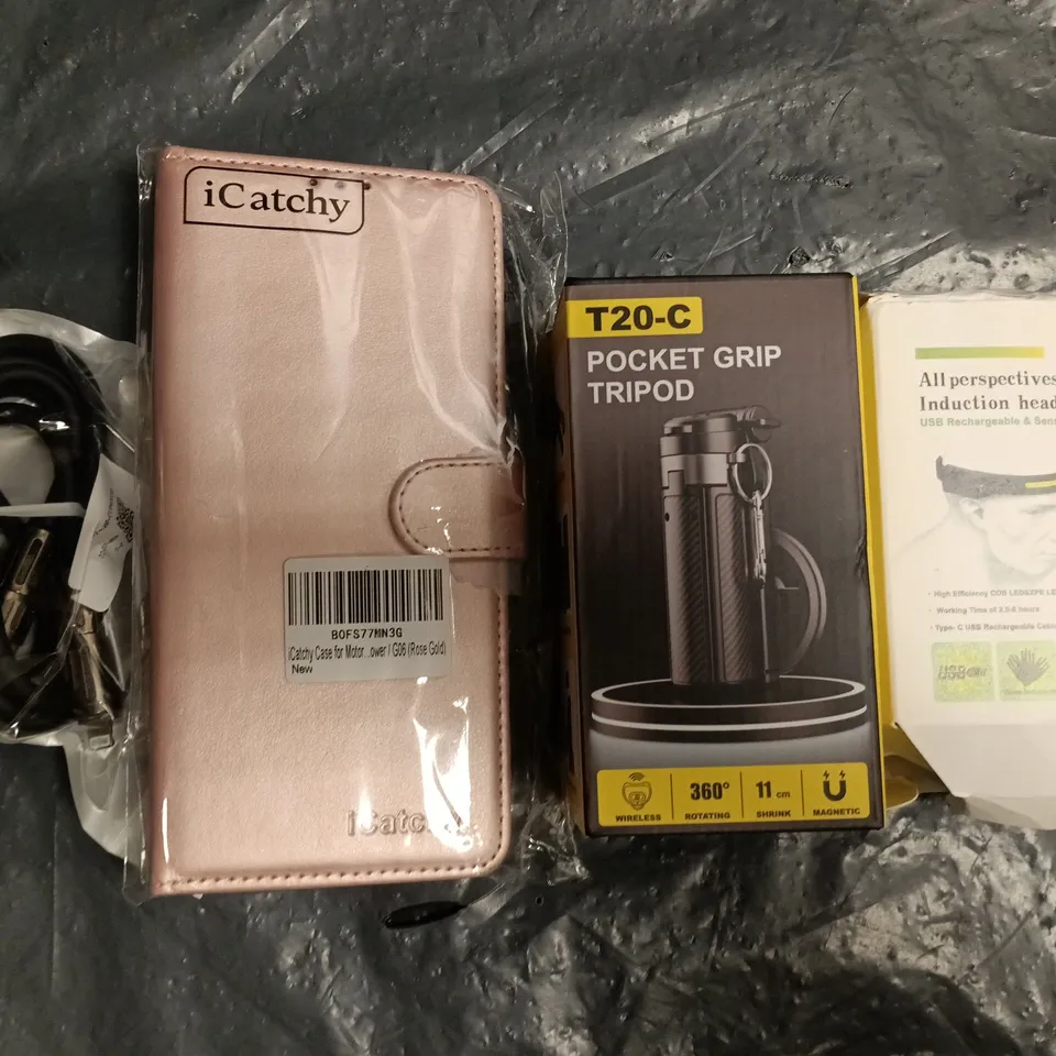 APPROXIMATELY 15 ASSORTED HOUSEHOLD ITEMS TO INCLUDE ALL PERSPECTIVES INDUCTION HEADLAMP, T20-C POCKET GRIP TRIPOD, ETC
