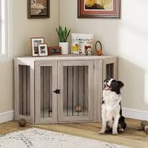 BOXED PAWHUT DOG CRATE FURNITURE SIDE TABLE, WITH CUSHION - WALNUT BROWN (1 BOX)