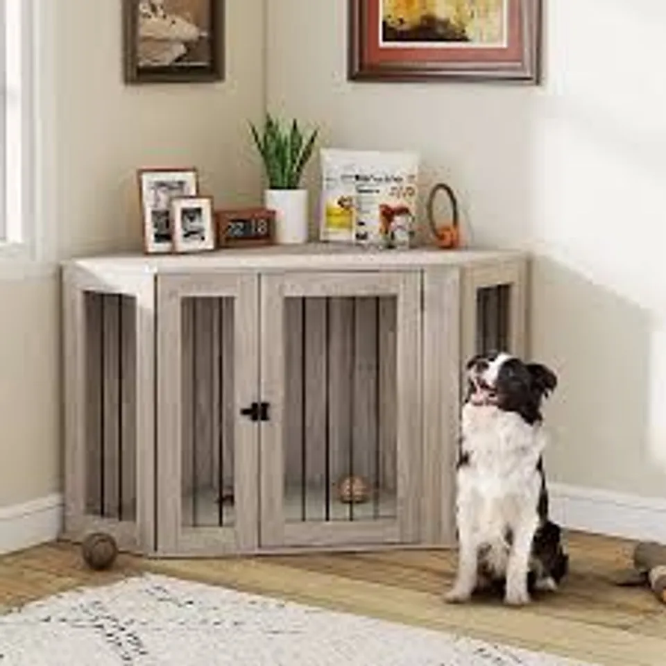 BOXED PAWHUT DOG CRATE FURNITURE SIDE TABLE, WITH CUSHION - WALNUT BROWN (1 BOX)