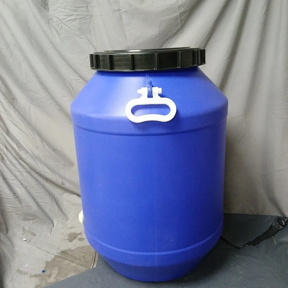 BLUE PLASTIC STORAGE DRUM WITH SCREW CAP UNBOXED