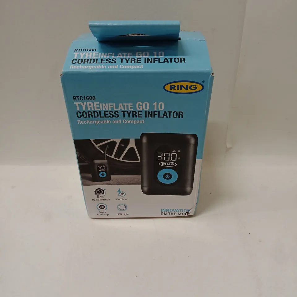 RING RTC1600 TYREINFLATE GO 10 CORDLESS TYRE INFLATOR – BOXED