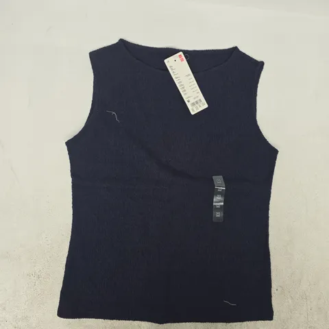 UNIQLO WOMEN'S SHIRRING BOAT NECK TOP IN NAVY SIZE MEDIUM