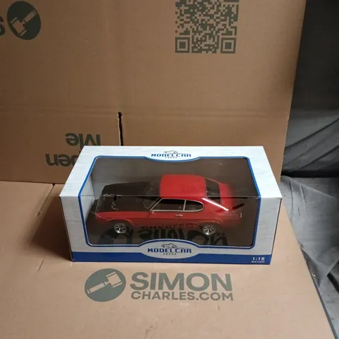 MODEL CAR GROUP 1:18 DIE-CAST RED MODEL CAR - FORD CAPRI - SLIGHT DAMAGE TO BOX