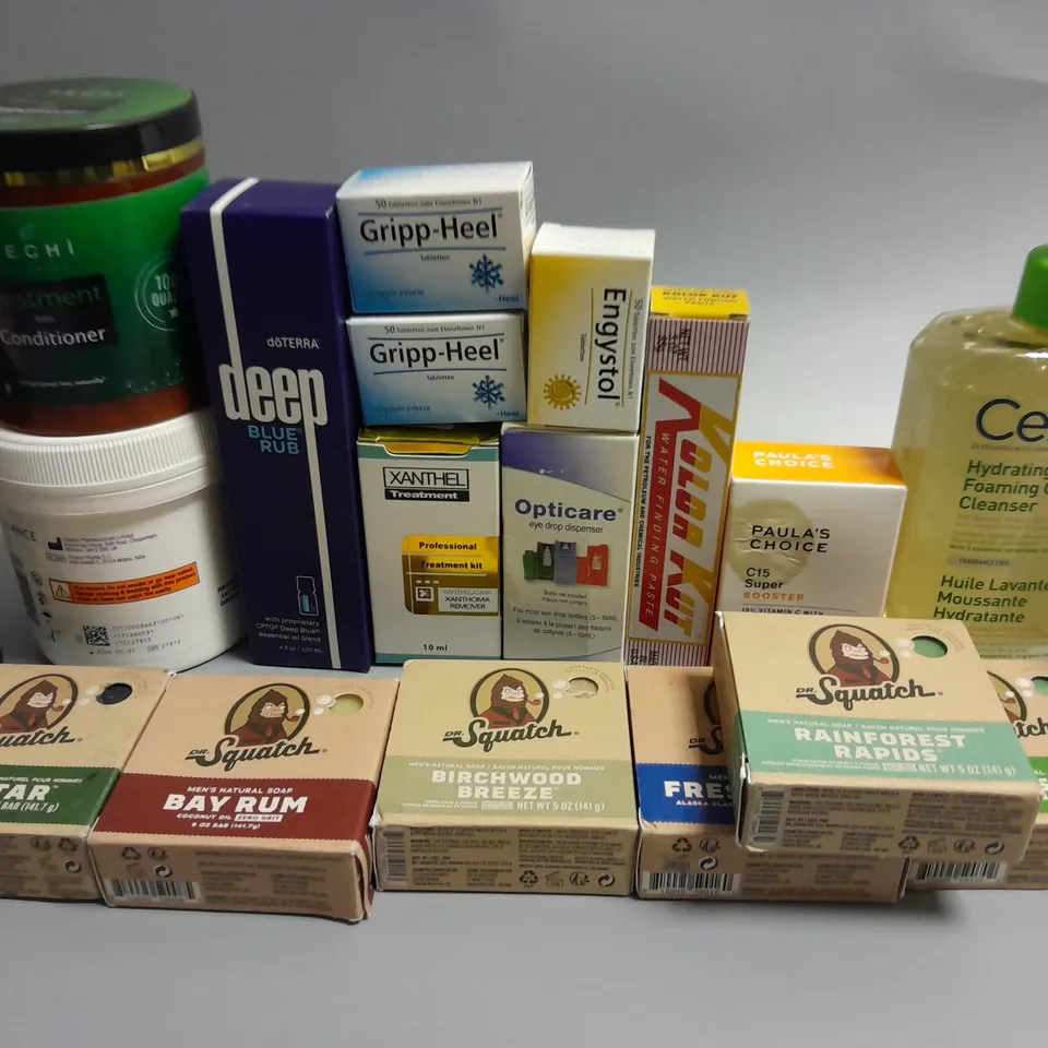 LOT OF ASSORTED HEALTH AND BEAUTY ITEMS TO INCLUDE DR SQUATCH SOAP, CERAVE OIL CLEANSER AND DEEP BLUE RUB