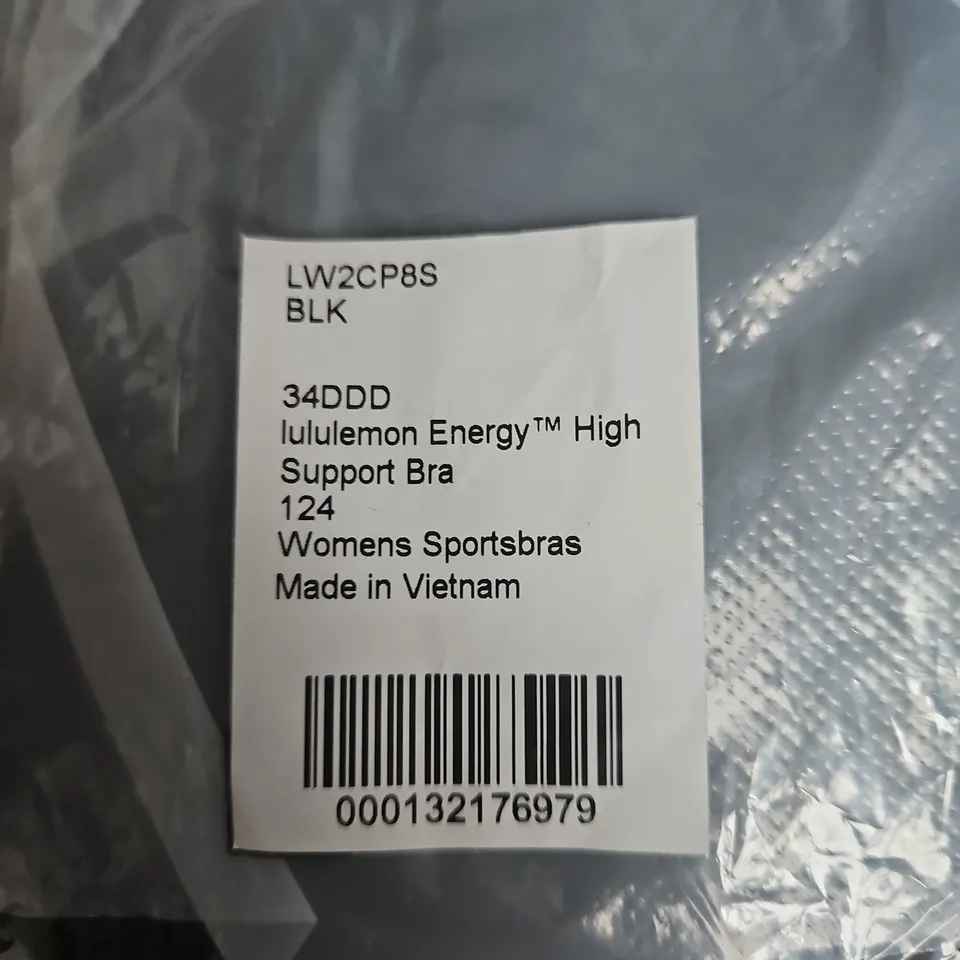 LULULEMON ENERGY HIGH SUPPORT BRA – BLACK – SIZE 34DDD