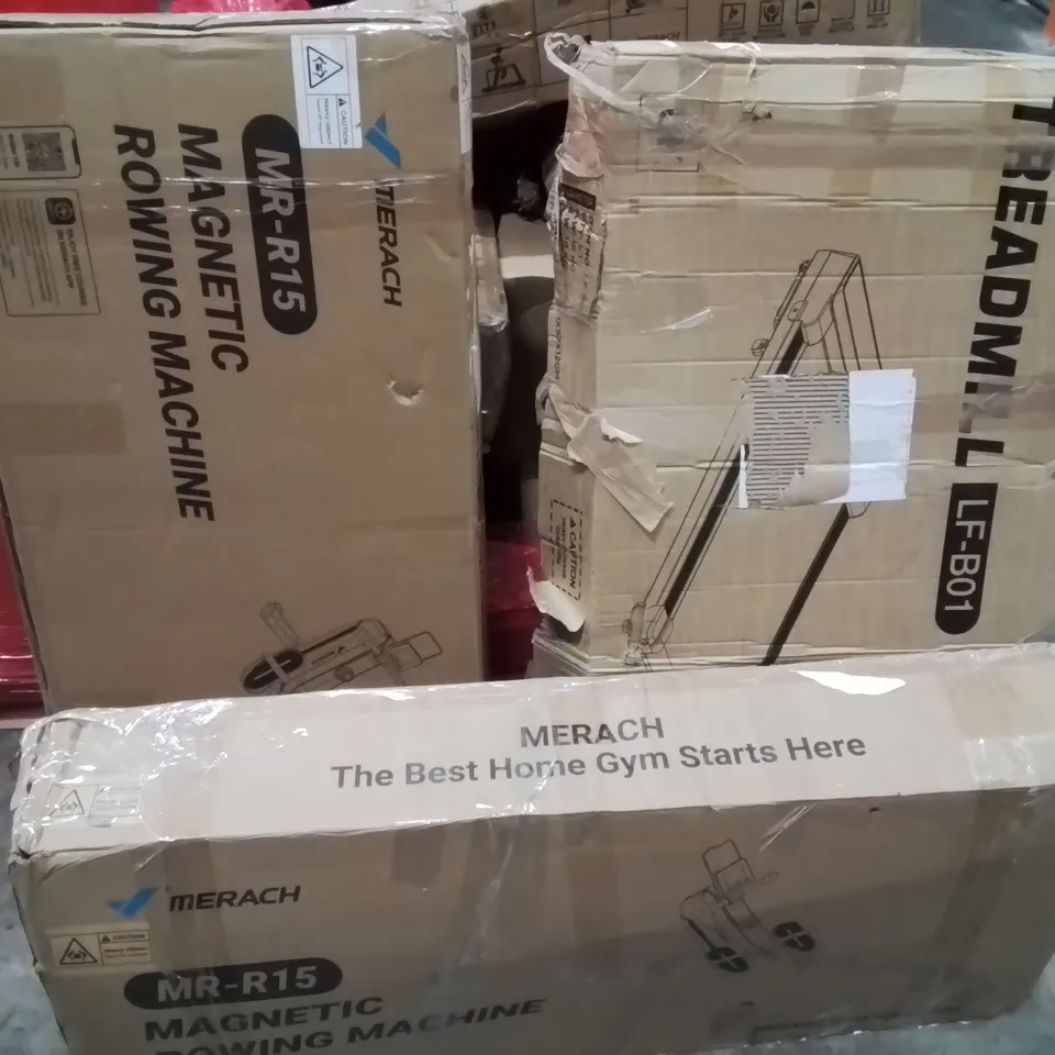 PALLET OF ASSORTED HOUSEHOLD GOODS AND PRODUCTS TO INCLUDE;ROWING MACHINES,TREADMILL