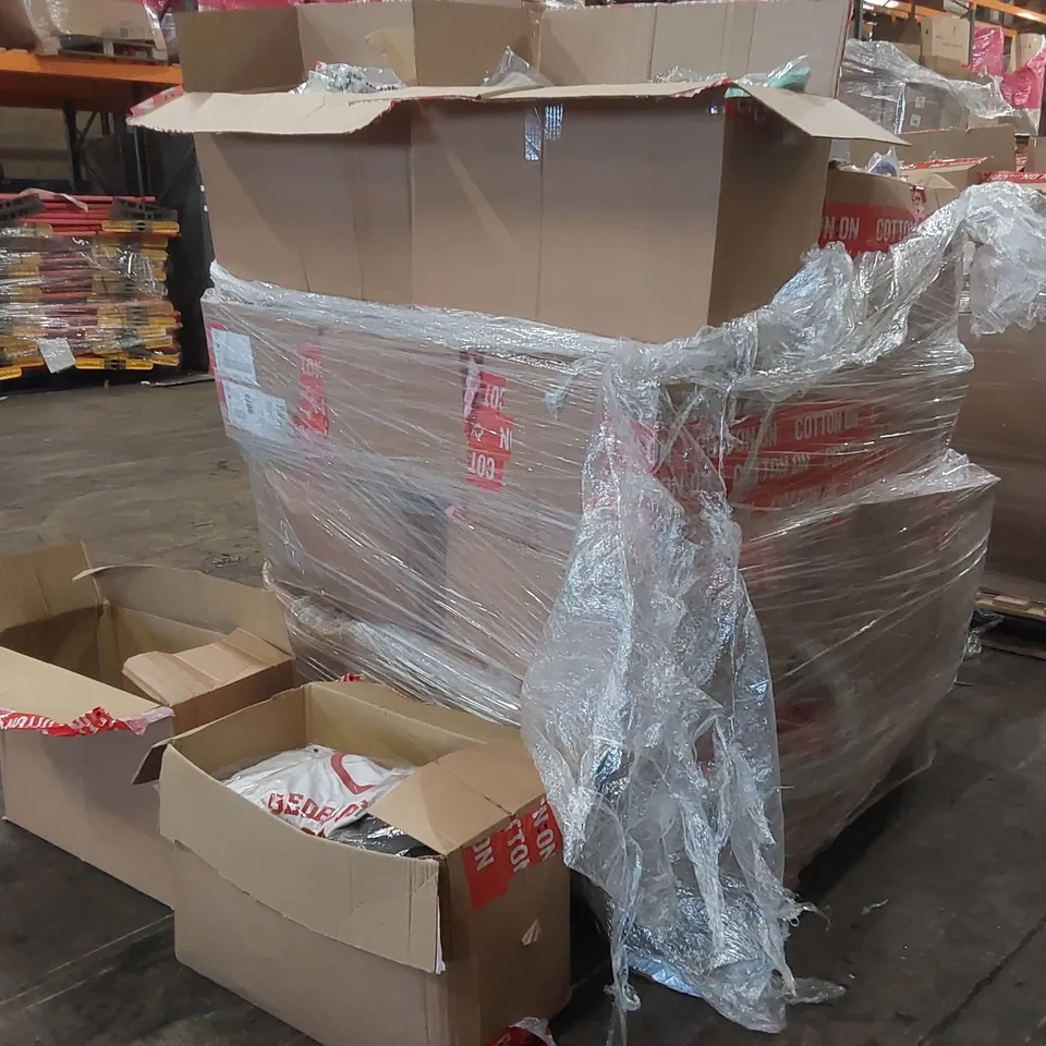 PALLET CONTAINING A LARGE QUANTITY OF BRAND NEW ASSORTED PRODUCTS INCLUDING: JEANS, SUIT TROUSERS, BIKINI BOTTOMS, T-SHIRTS, JUMPERS ECT