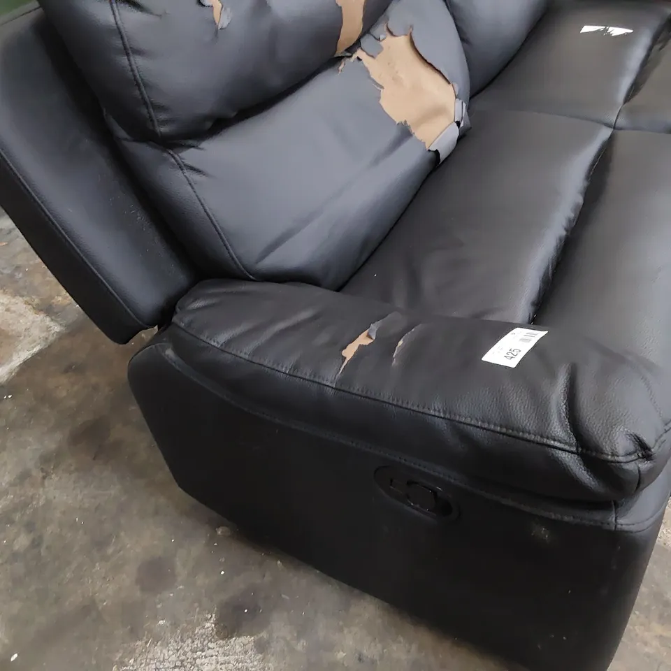 DESIGNER MANUAL RECLINING THREE SEATER SOFA BLACK FAUX LEATHER 