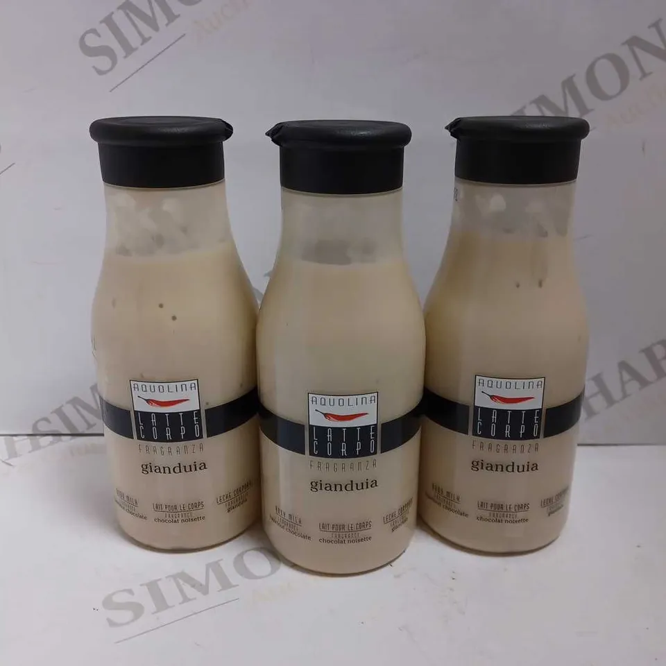 LOT OF APPROX 25 X 250ML AQUOLINA HAZELNUT CHOCOLATE BODY MILK