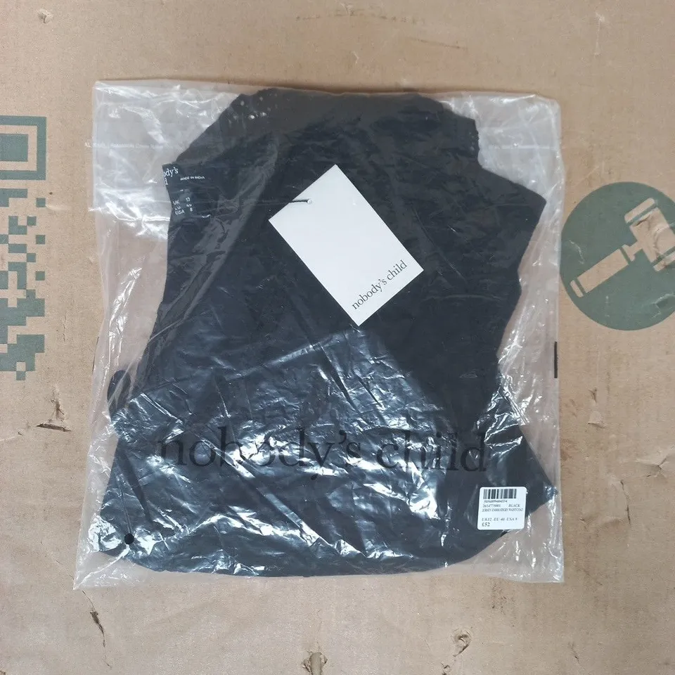 BAGGED NOBODY'S CHILD JERSEY EMBROIDERY WAISTCOAT IN BLACK SIZE UK 12