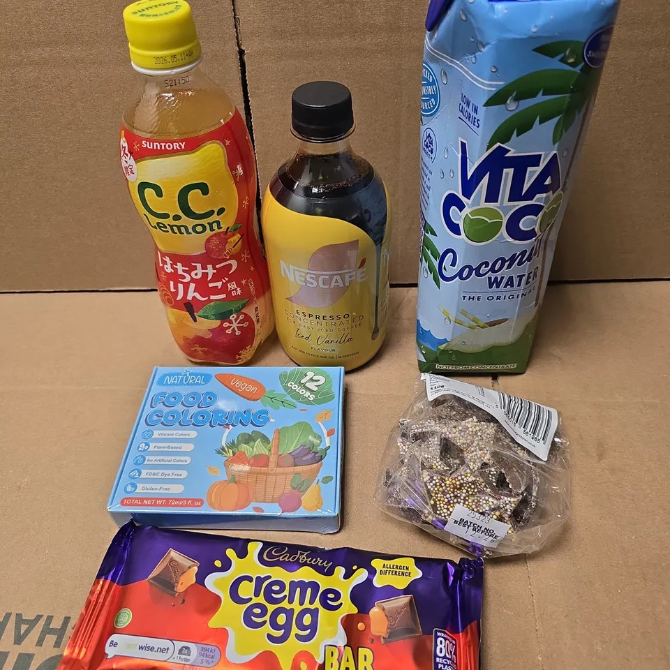 APPROXIMATELY 10 ASSORTED FOOD/DRINK PRODUCTS TO INCLUDE COCONUT WATER, DIABLO BAR, TANGO ETC 
