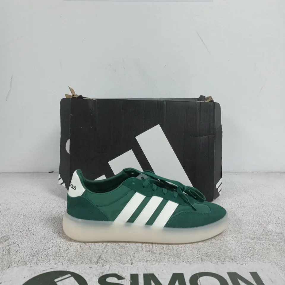 ADIDAS GREEN SNEAKERS WITH WHITE STRIPES, UK 10 (US 10.5) – BOXED