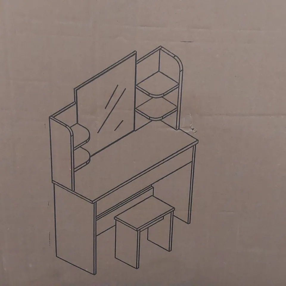 BOXED WOODEN DRESSING TABLE - WHITE // NO STOOL (1 BOX)