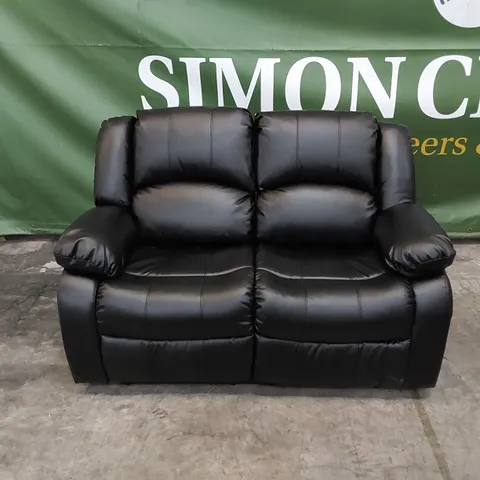 DESIGNER BLACK FAUX LEATHER UPHOLSTERED MANUAL RECLINER SOFA