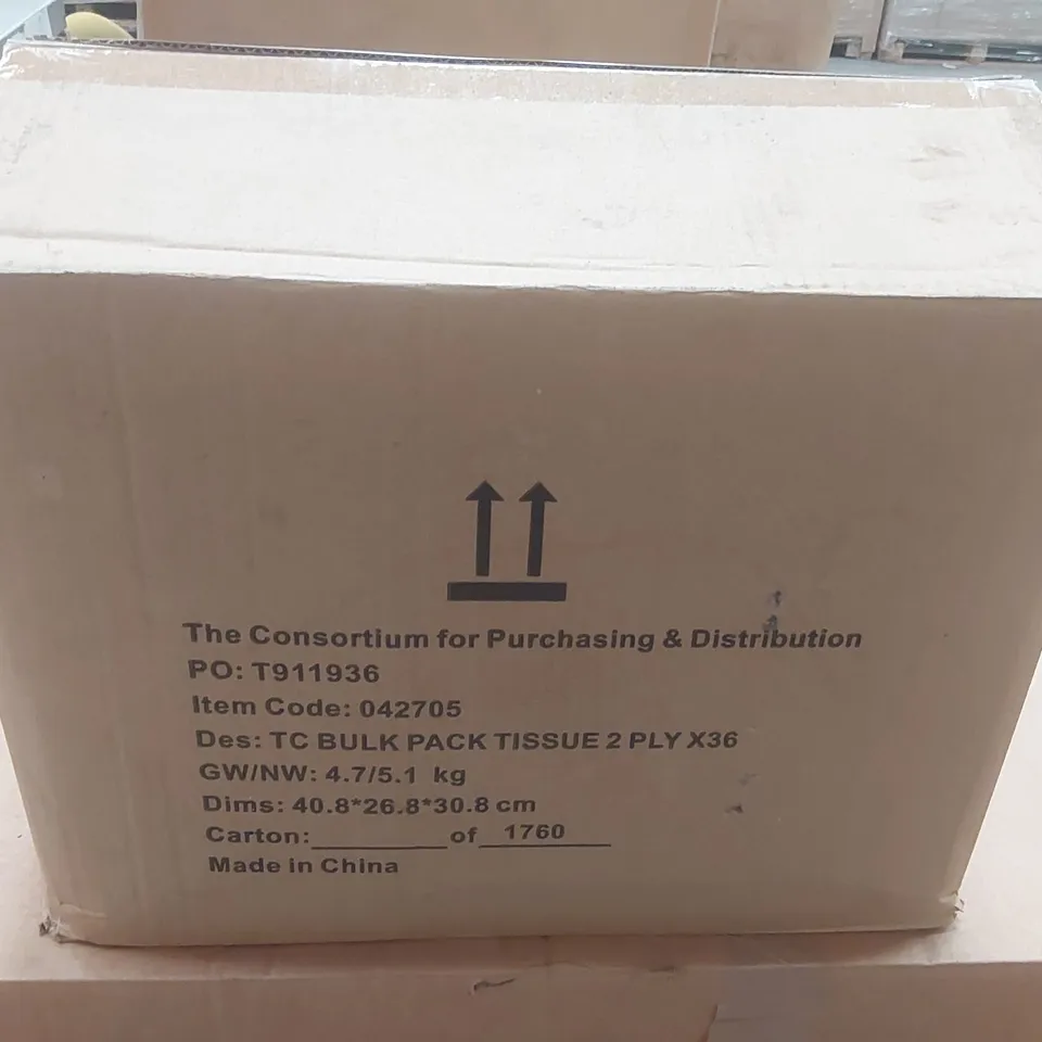 BOX CONTAINING 36 BULK PACK 2 PLY TISSUE PAPER