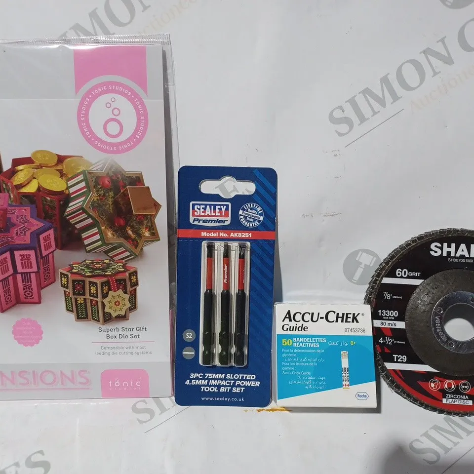 APPROXIMATELY 10 ASSORTED HOUSEHOLD ITEMS TO INCLUDE IMPACT POWER TOOL BIT SET, SHALL ZIRCONIA FLAP DISC, ETC