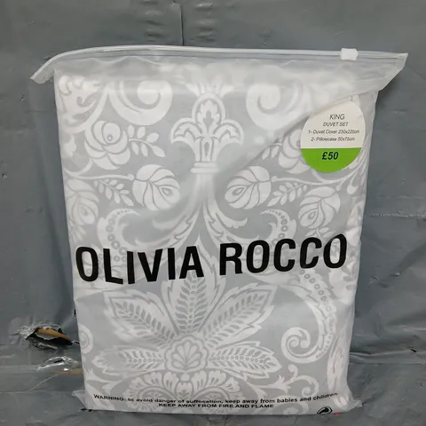 OLIVIA ROCCO CHANTILLY SUPER SOFT DUVET SET IN GREY - KING