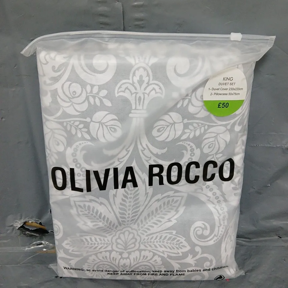 OLIVIA ROCCO CHANTILLY SUPER SOFT DUVET SET IN GREY - KING