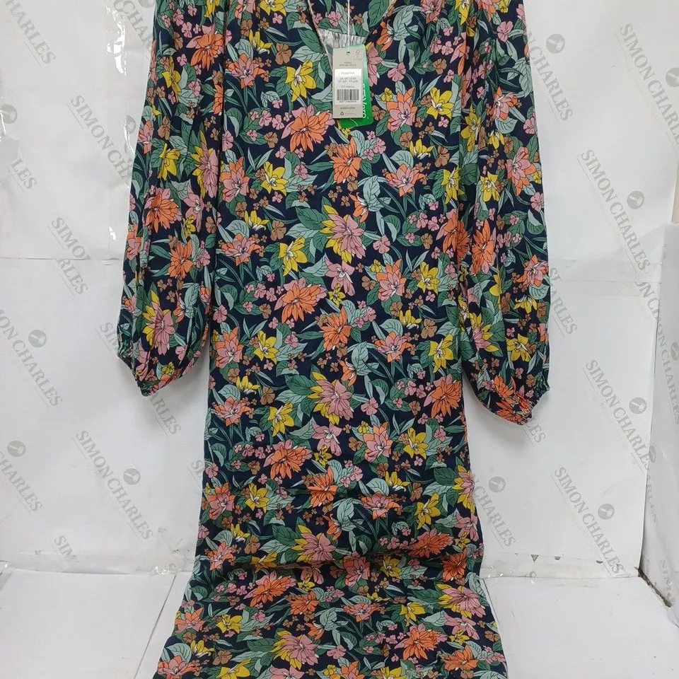 BODEN NOTCH NECK BLOUSON MIDI DRESS IN MULTI, BOTANICAL VINE - UK 12R