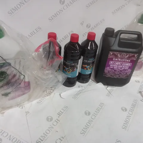 6 ASSORTED LIQUIDS TO INCLUDE A INDOOR PURE BRIGHT LAMP OIL AND A PET CARPET CLEANER - COLLECTION ONLY