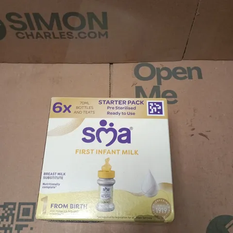 SMA FIRST INFANT MILK STARTER PACK – PRE-STERILISED, 6X70ML BOTTLES & TEATS (FROM BIRTH) - BB 24/1/27