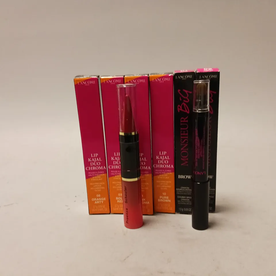 APPROXIMATELY 6 BOXED LANCOME BEAUTY PRODUCTS TO INCLUDE LIP KAJAL DUO CHROMA HIGH PRECISION LIPSTICK, MONSIEUR BIG CHUBBY BROW CRAYON 
