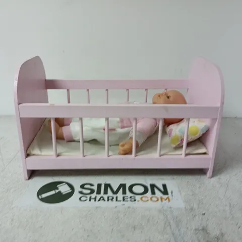 PINK BABY DOLL WITH COT 