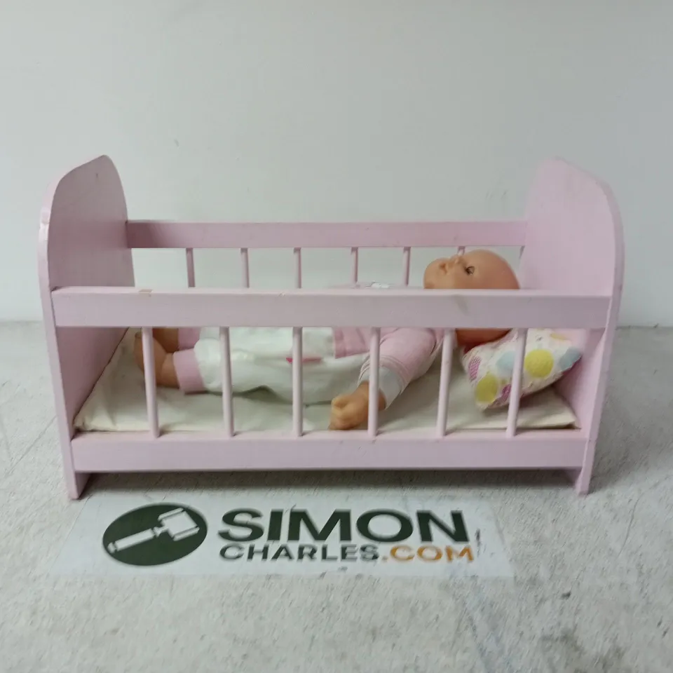 PINK BABY DOLL WITH COT 