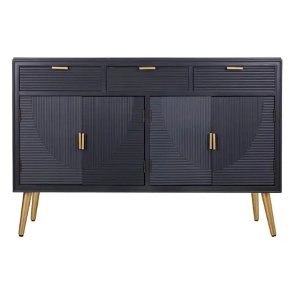 BOXED WOODEN SIDEBOARD WITH 4 DOORS AND 3 DRAWERS SIZE: 127 X 37 X 66CM