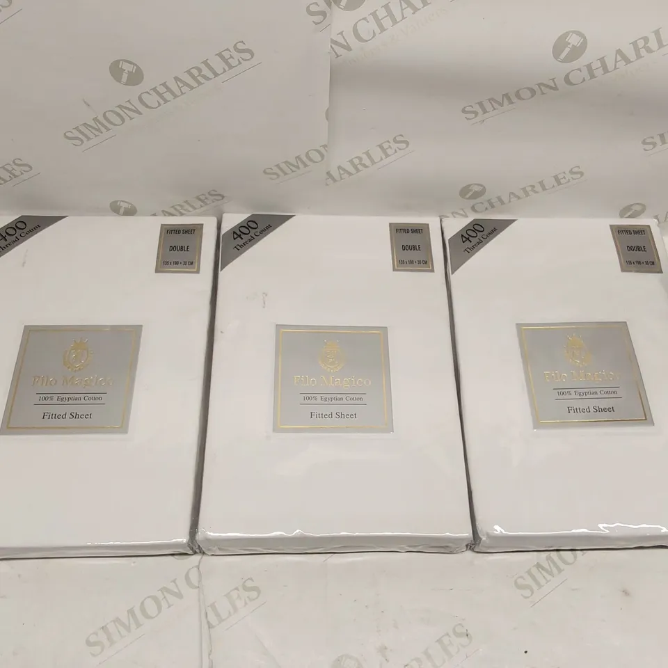BOX OF 3X BRAND NEW FILO MAGICO 100% EGYPTIAN COTTON FITTED DOUBLE SHEETS 