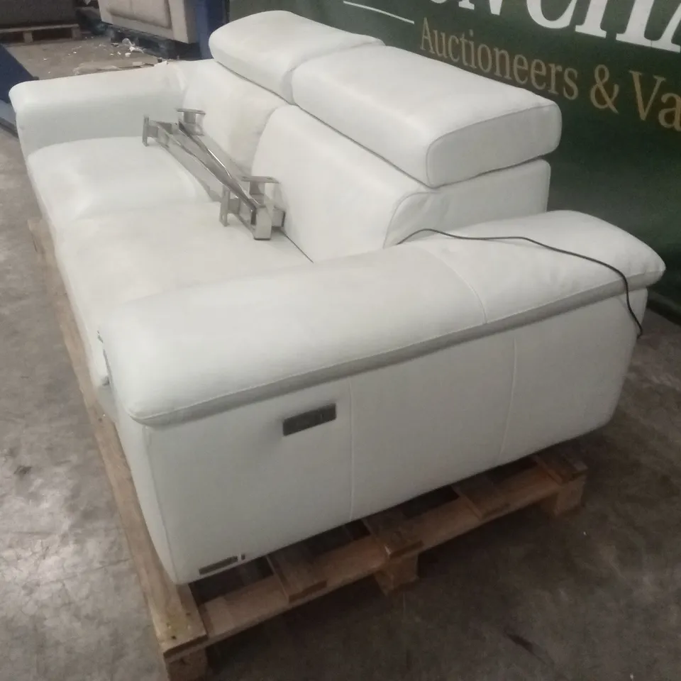 QUALITY DESIGNER 3 SEATER WHITE LEATHER POWER RECLINER SOFA