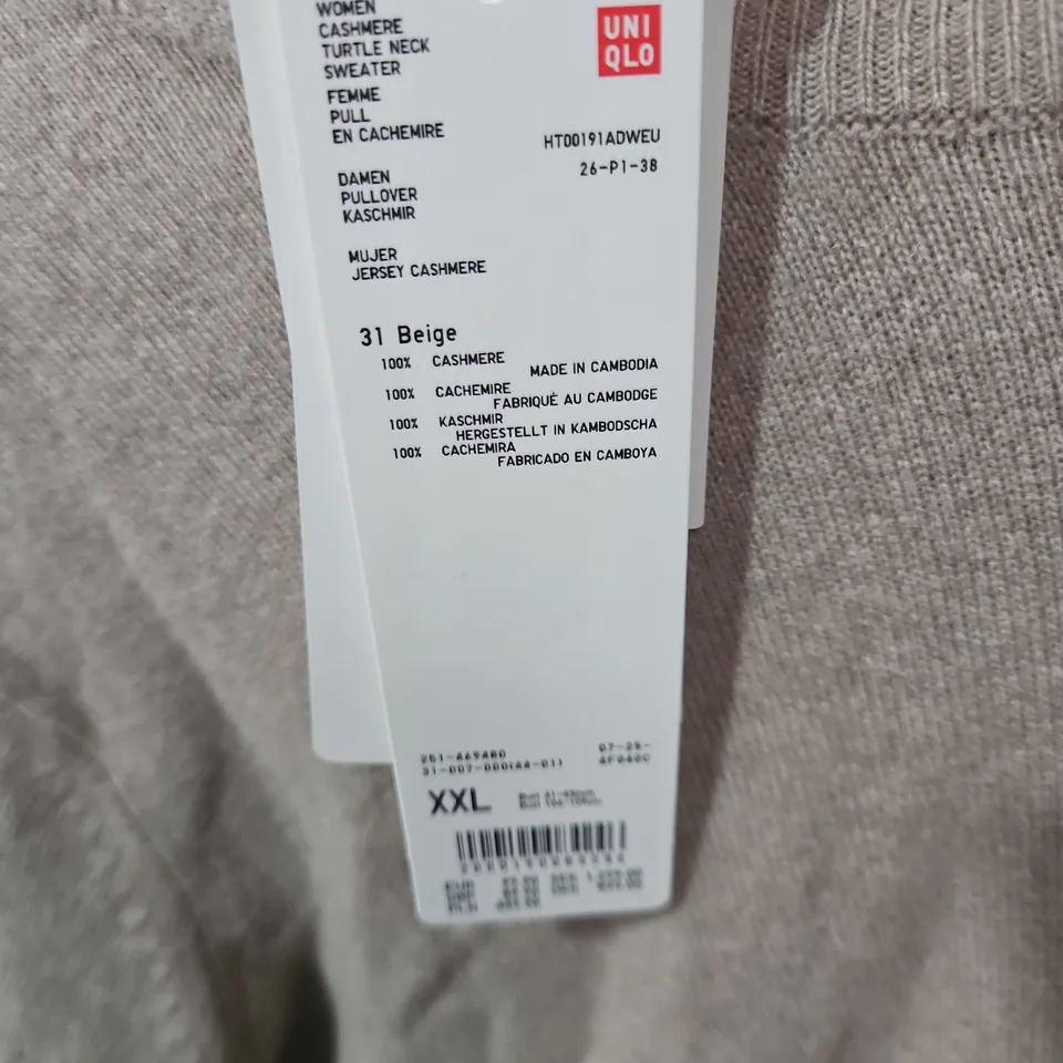 UNIQLO WOMEN'S BEIGE CASHMERE TURTLE NECK SWEATER – XXL