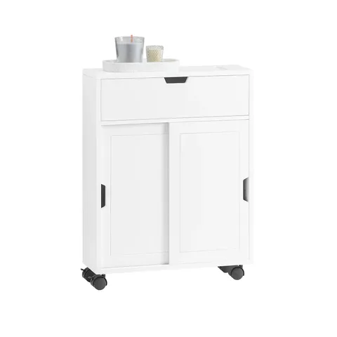 BOXED SOBUY BZR31-W, BATHROOM CABINET STORAGE SHELF ON WHEELS - WHITE (1 BOX)