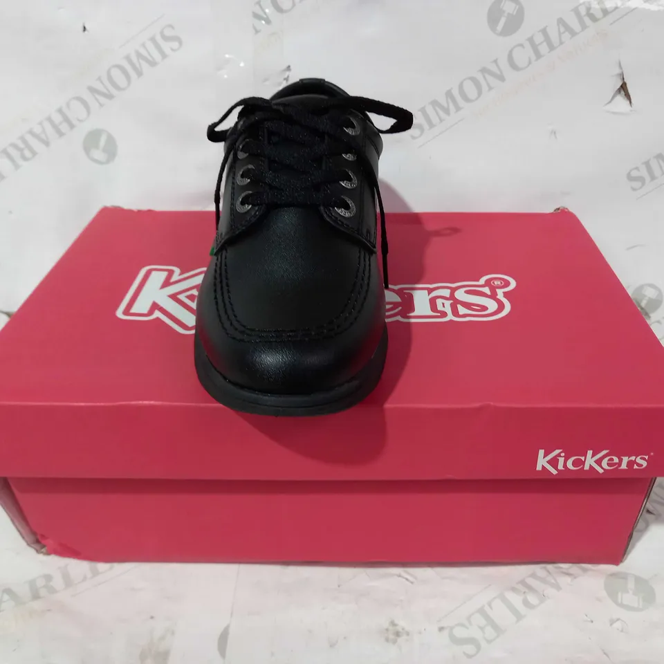 BOXED PAIR OF KICKERS LACE UP SHOES IN BLACK UK SIZE 3