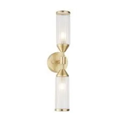 BOXED ENDON 2 LIGHT WALL LIGHT SATIN BRASS PLATE WITH CLEAR & FROSTED GLASS