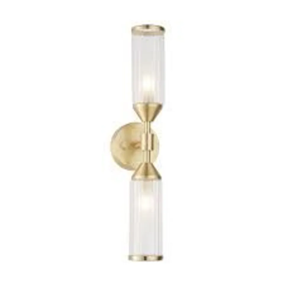 BOXED ENDON 2 LIGHT WALL LIGHT SATIN BRASS PLATE WITH CLEAR & FROSTED GLASS
