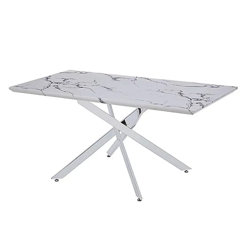 BRAND NEW BOXED DELTINO HIGH GLOSS DINING TABLE IN DIVA MARBLE EFFECT (2 BOXES)